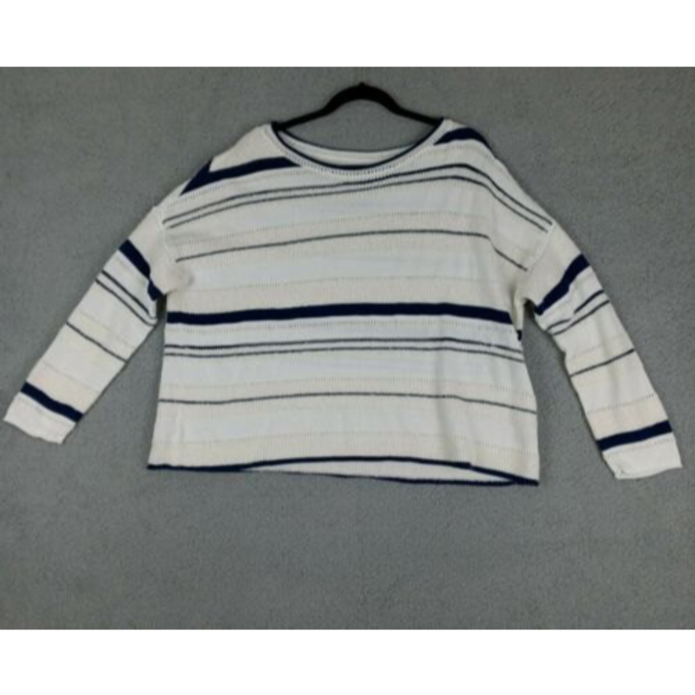 Lou & Grey Size L Oversized Boxy Semi-Cropped Womens Sweater Long Sleeve Striped